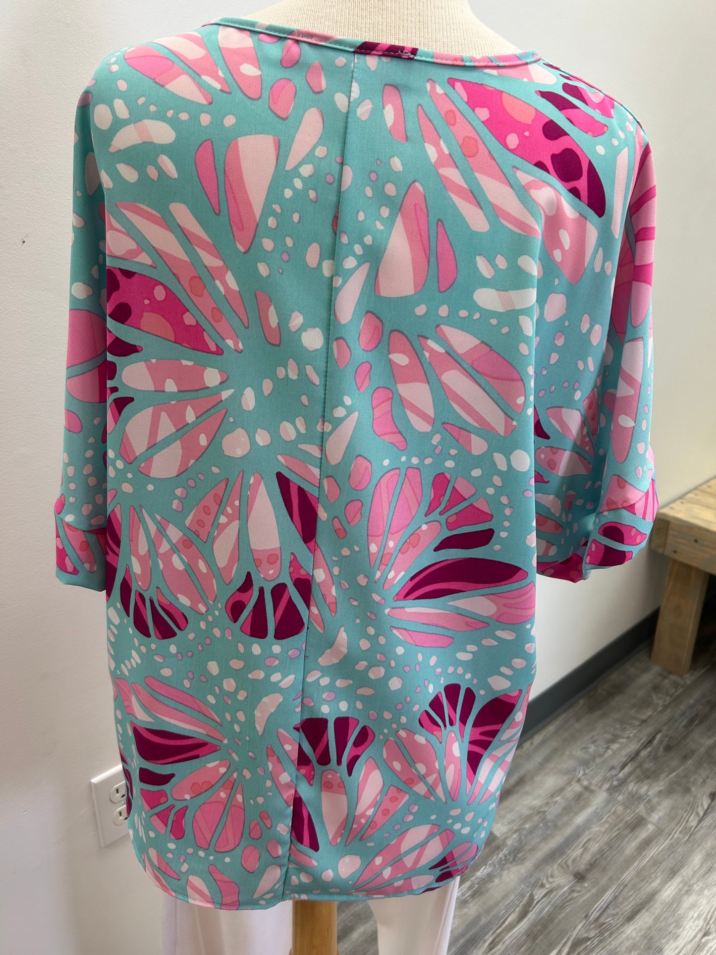 Pink and White and Blue Print Top