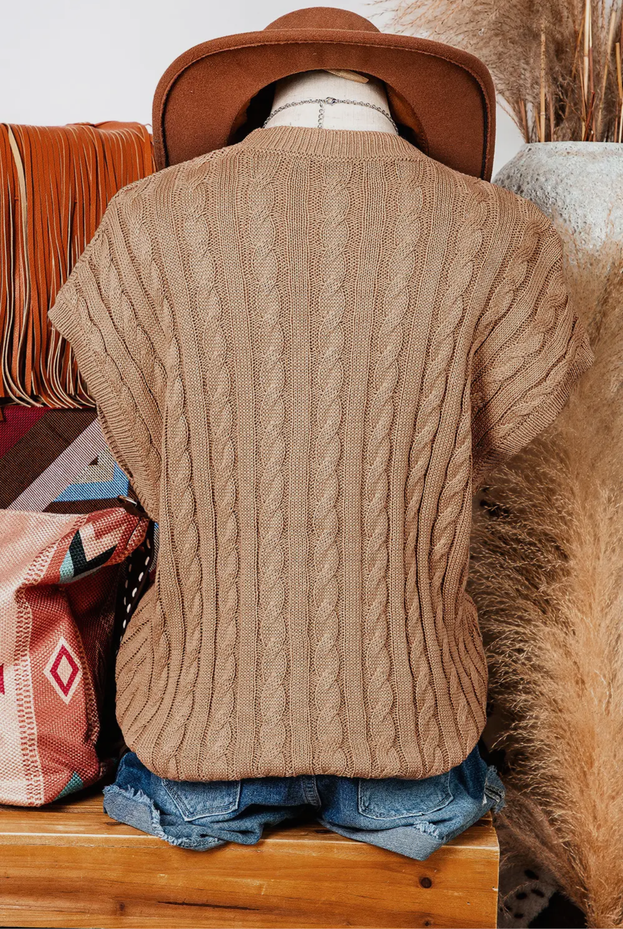 Cable Knit Short Sleeve Sweater