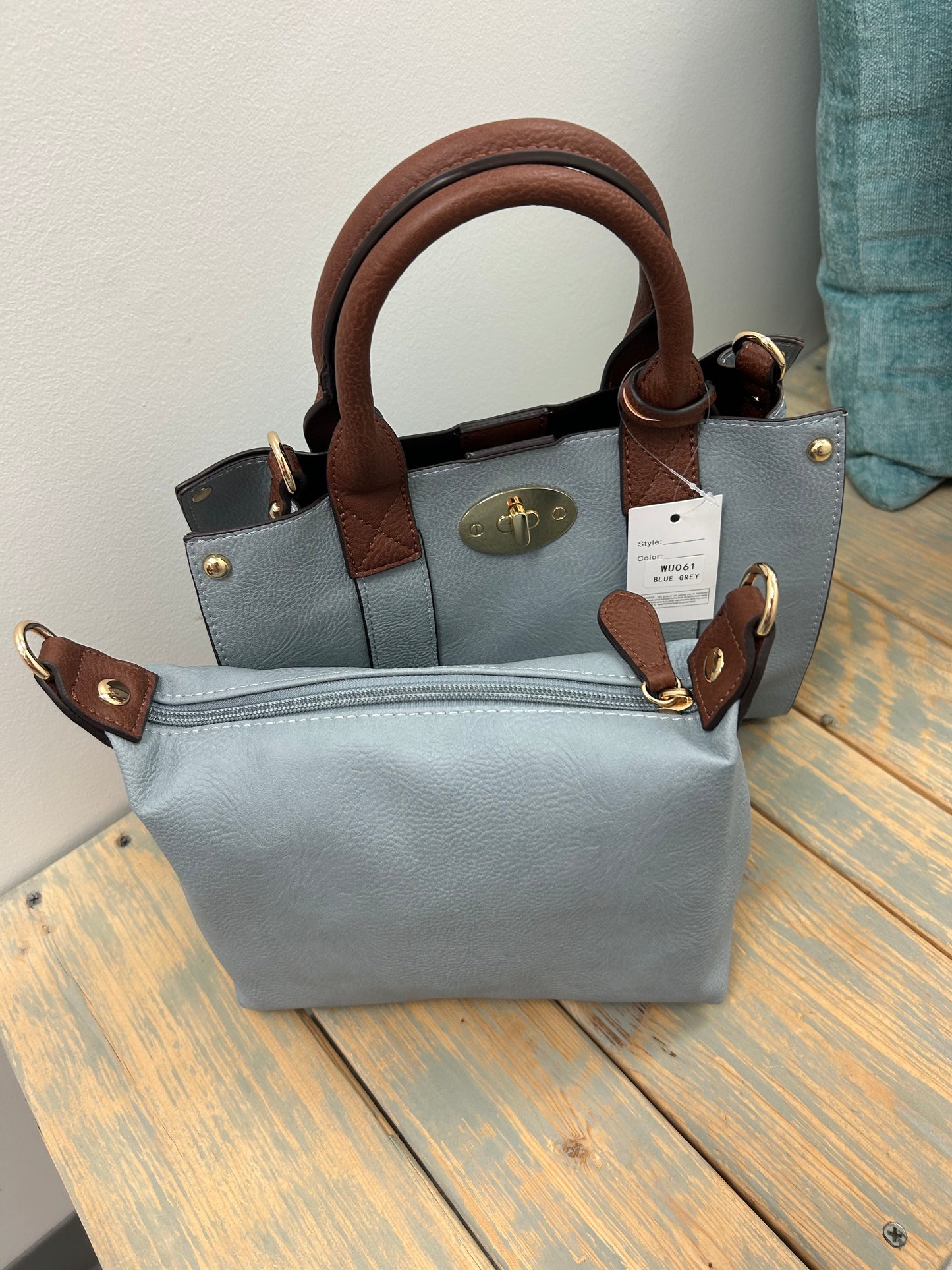 Blue Grey 2 pc Satchel and Crossbody