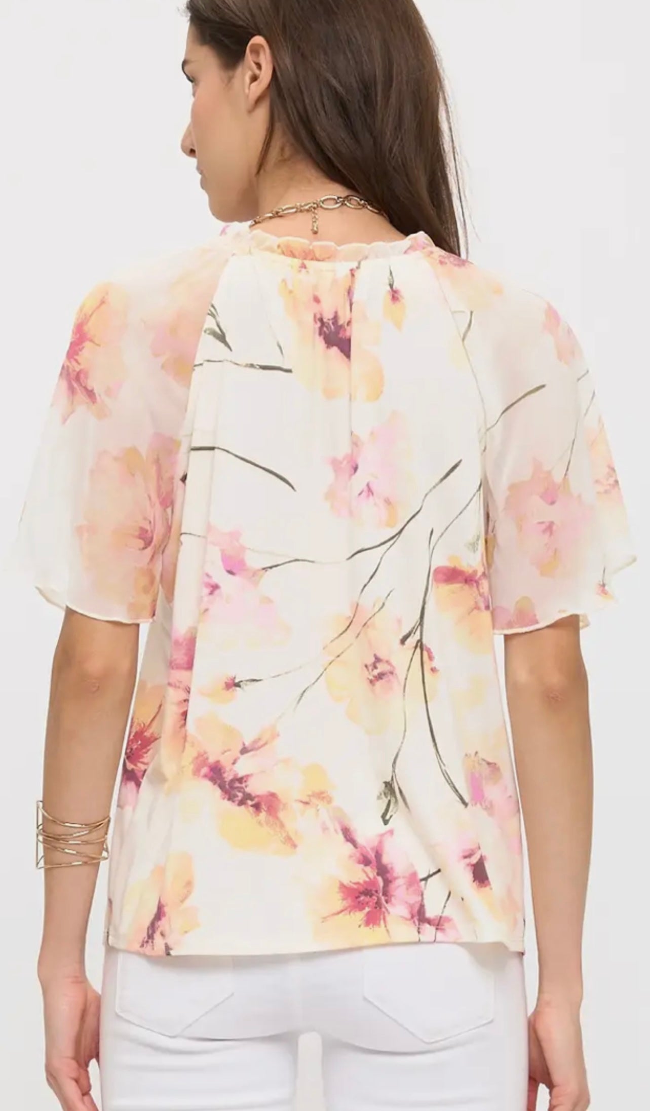 Floral Flutter Sleeve Peasant Top