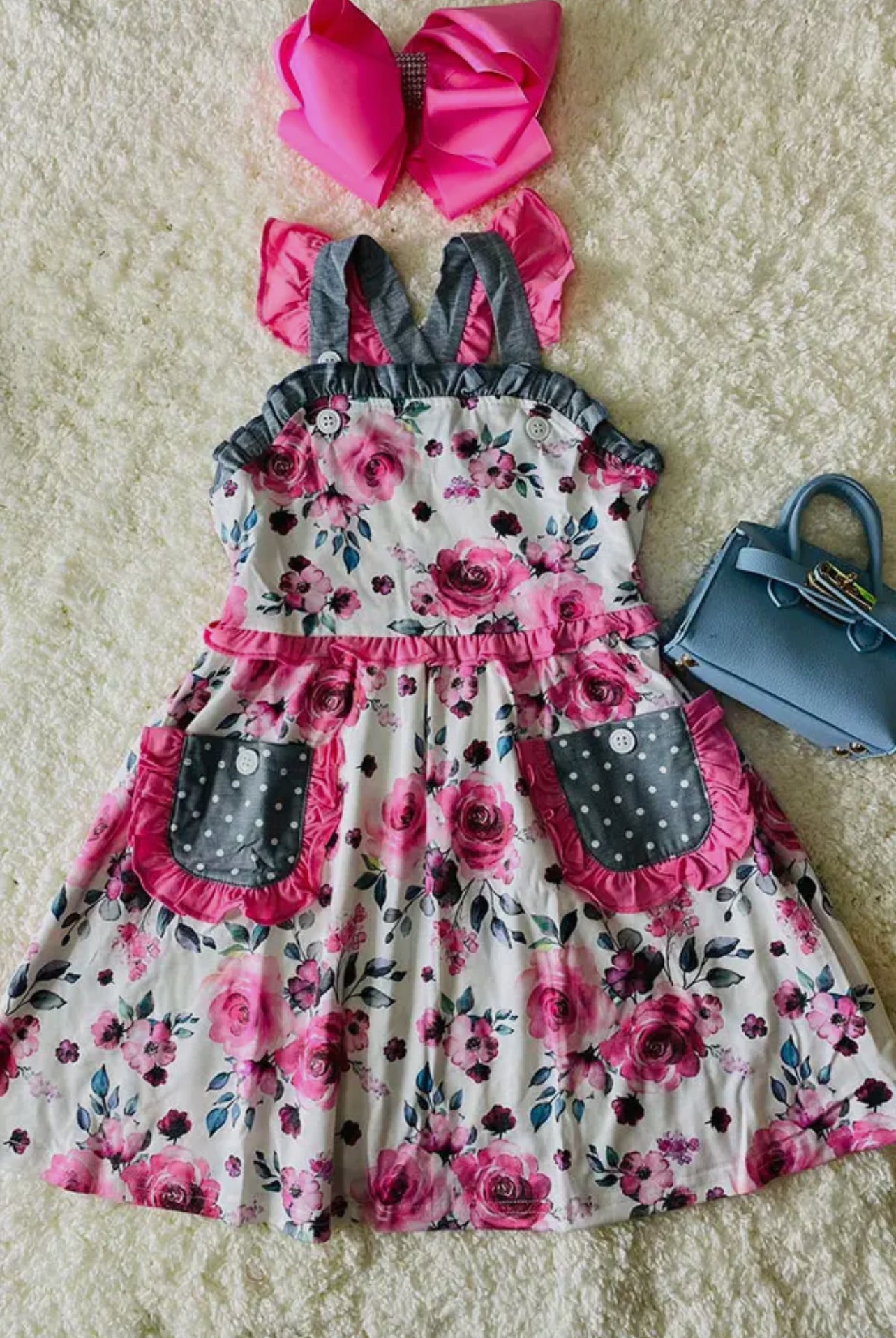 Pink and Gray Floral Dress