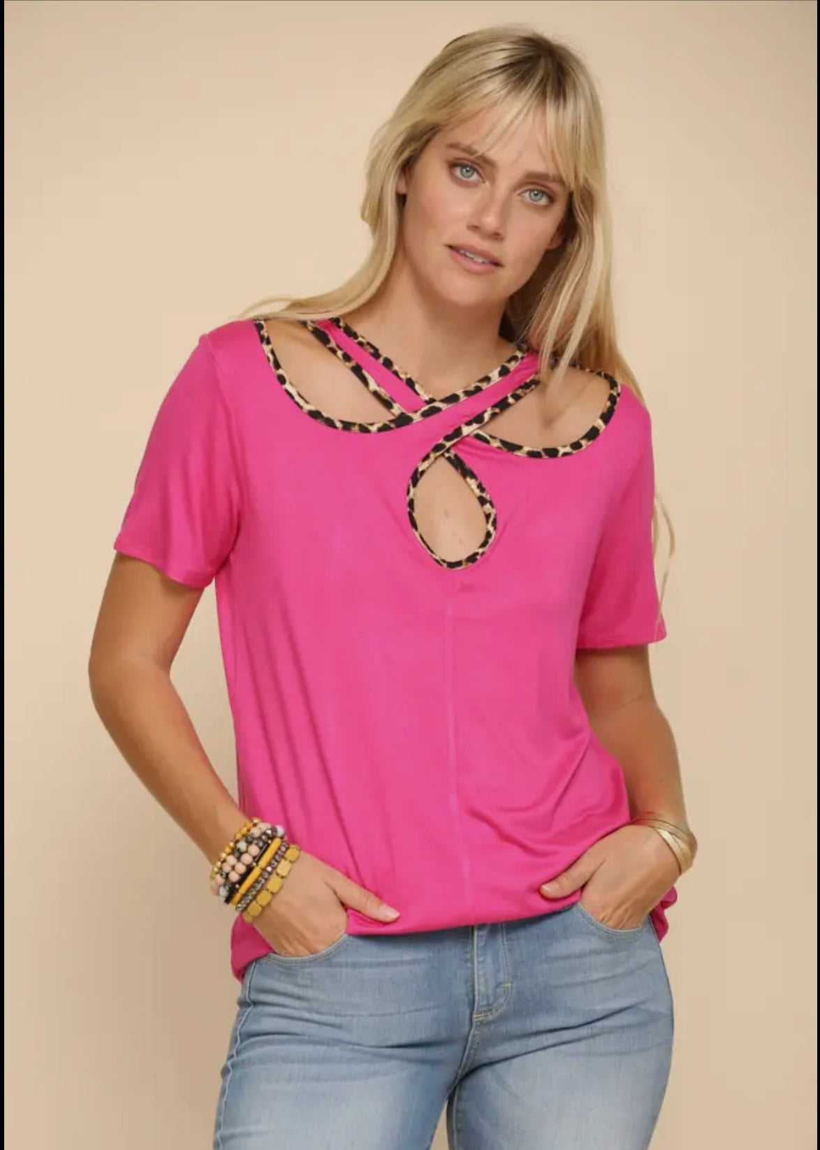 Fuschia Cris Cross Cut Out Top