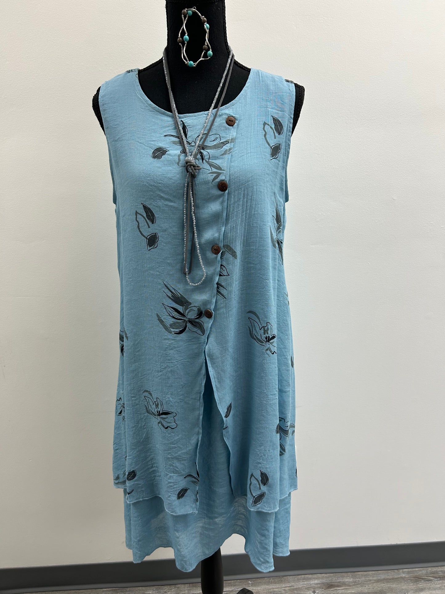 Sleeveless Flower Print Layered Dress