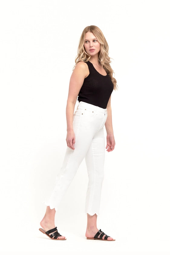 White Crop Jean with Scalloped Hem