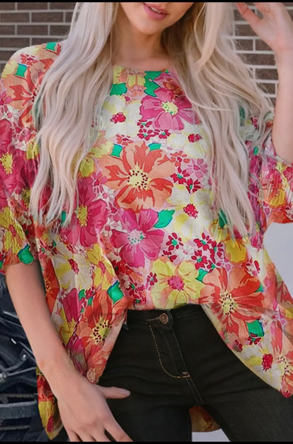 3/4 sleeve floral blouse