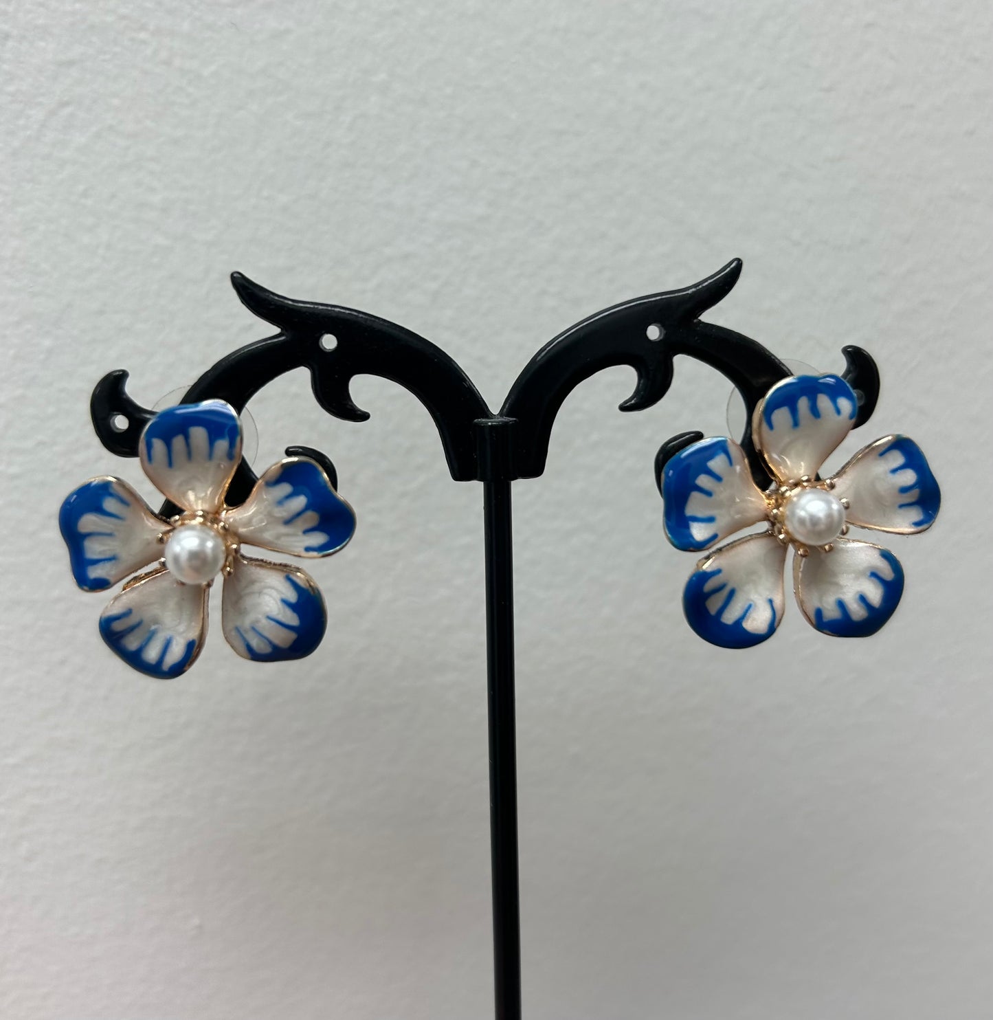 Blue and White Floral Earrings