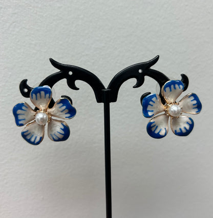 Blue and White Floral Earrings