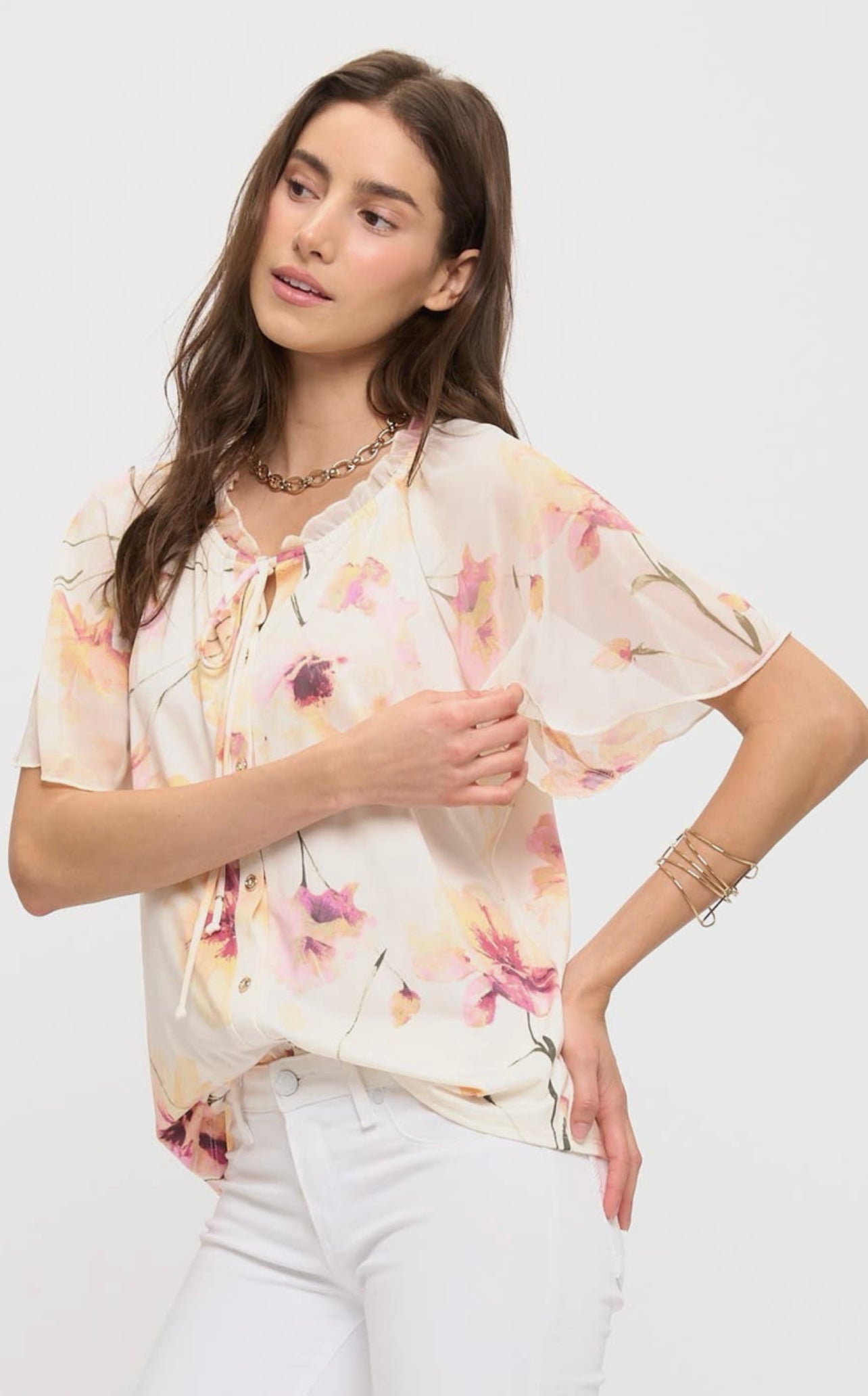 Floral Flutter Sleeve Peasant Top
