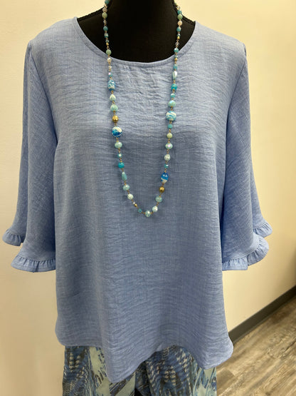 Blue Top with Ruffle Sleeves