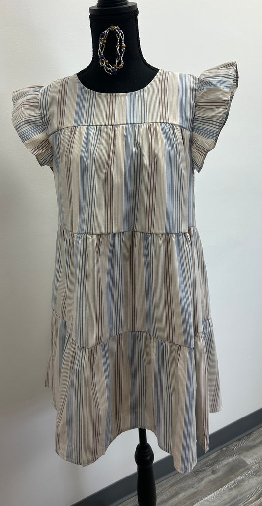 Blue and Brown Striped Dress