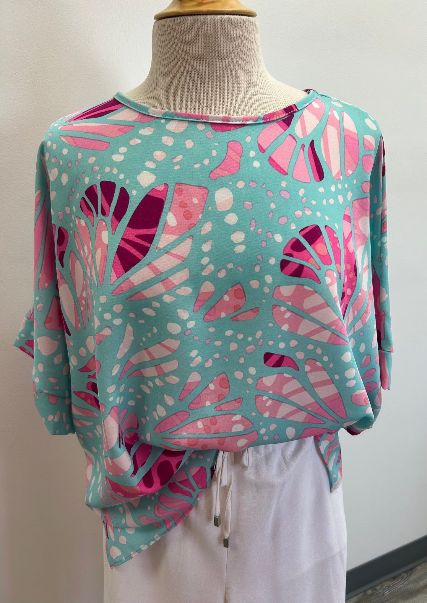 Pink and White and Blue Print Top