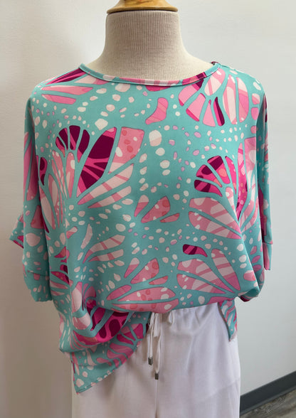 Pink and White and Blue Print Top