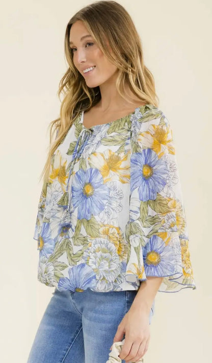 Metallic Bell Sleeve Peasant