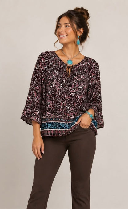 Paisley Ruffle Hem Georgette Top