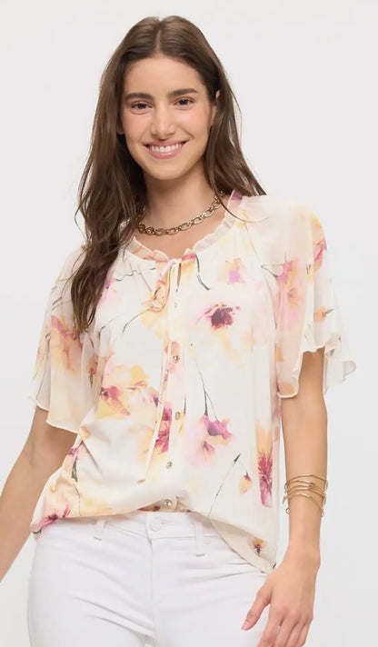 Floral Flutter Sleeve Peasant Top