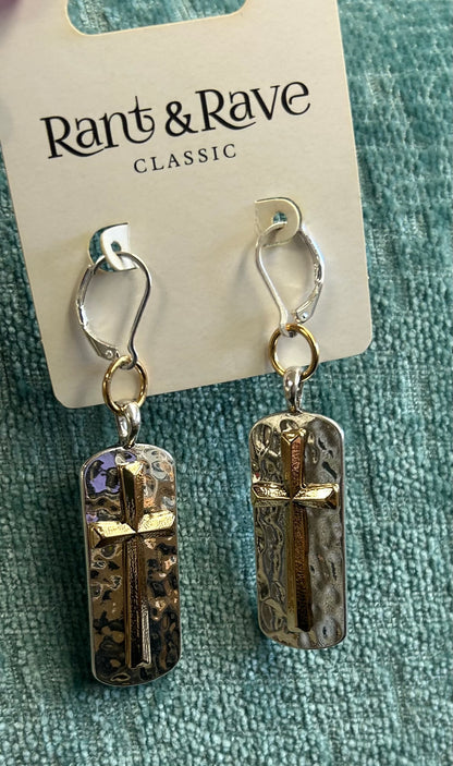 Silver and Gold Cross Earrings