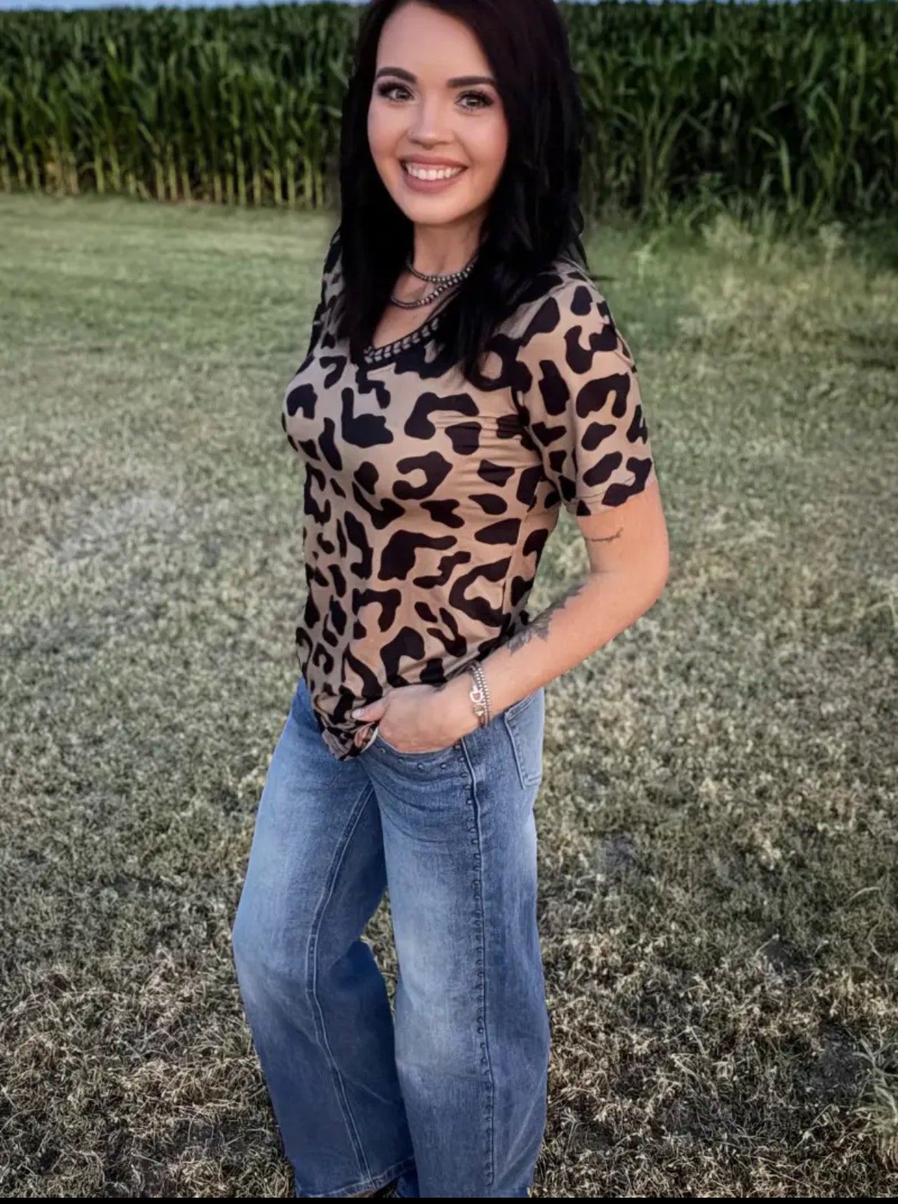 Buckstitch Leopard Top
