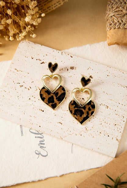 Heart-Shaped Leopard Print Cutout Pendant Earrings
