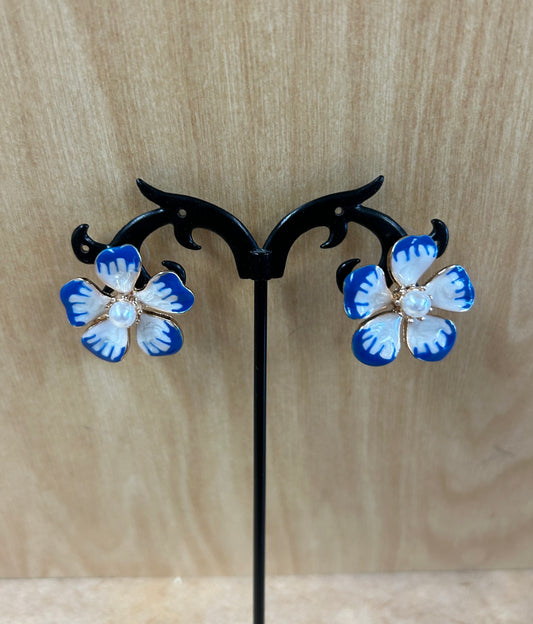 Blue and White Floral Earrings