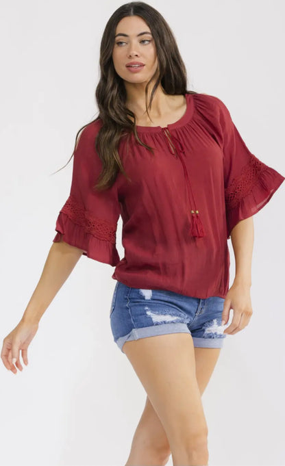 Bell Sleeve Cold Shoulder Shirt