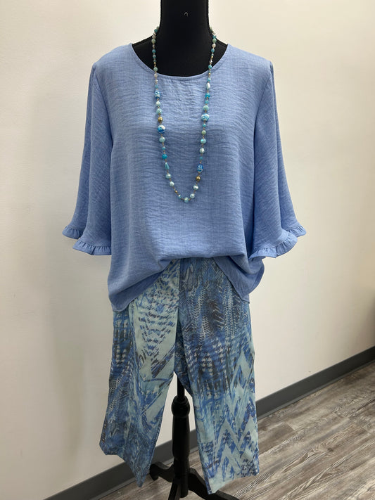 Blue Top with Ruffle Sleeves