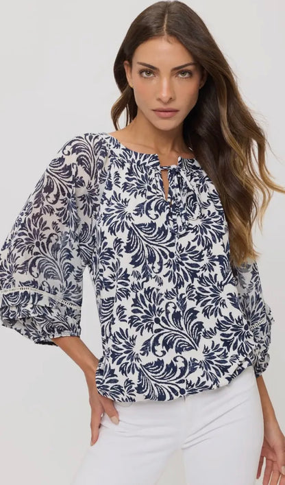 Floral Bubble Hem Peasant Top