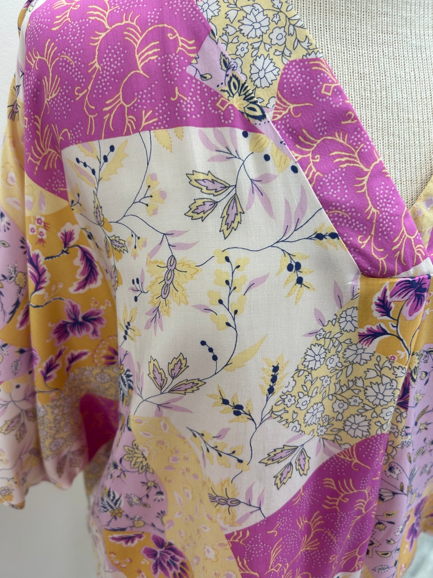 Cream and purple v neck Top
