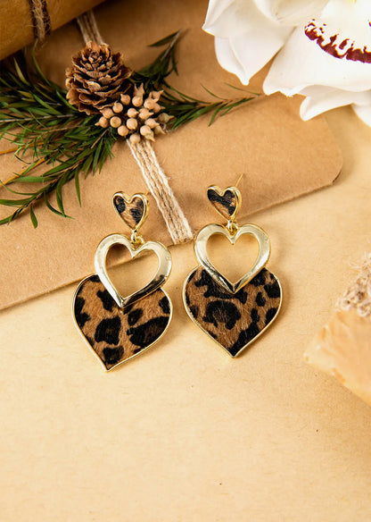 Heart-Shaped Leopard Print Cutout Pendant Earrings