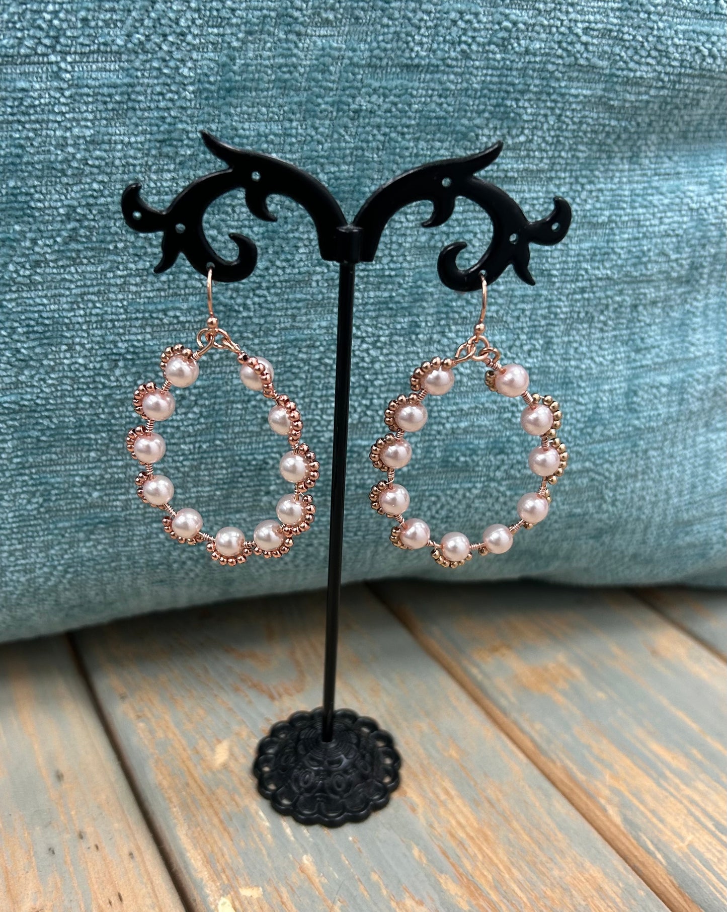 Pink Pearl Hoop Earrings