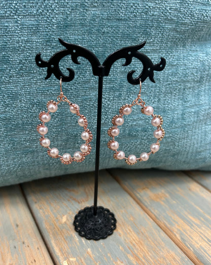 Pink Pearl Hoop Earrings