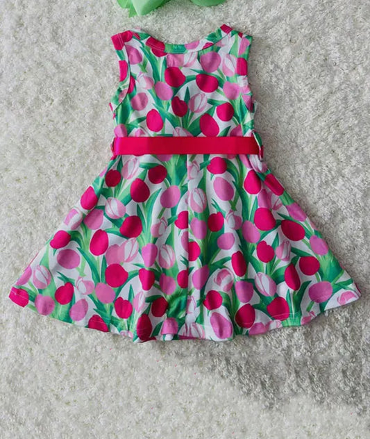 Pink and Green Floral Girls Dress