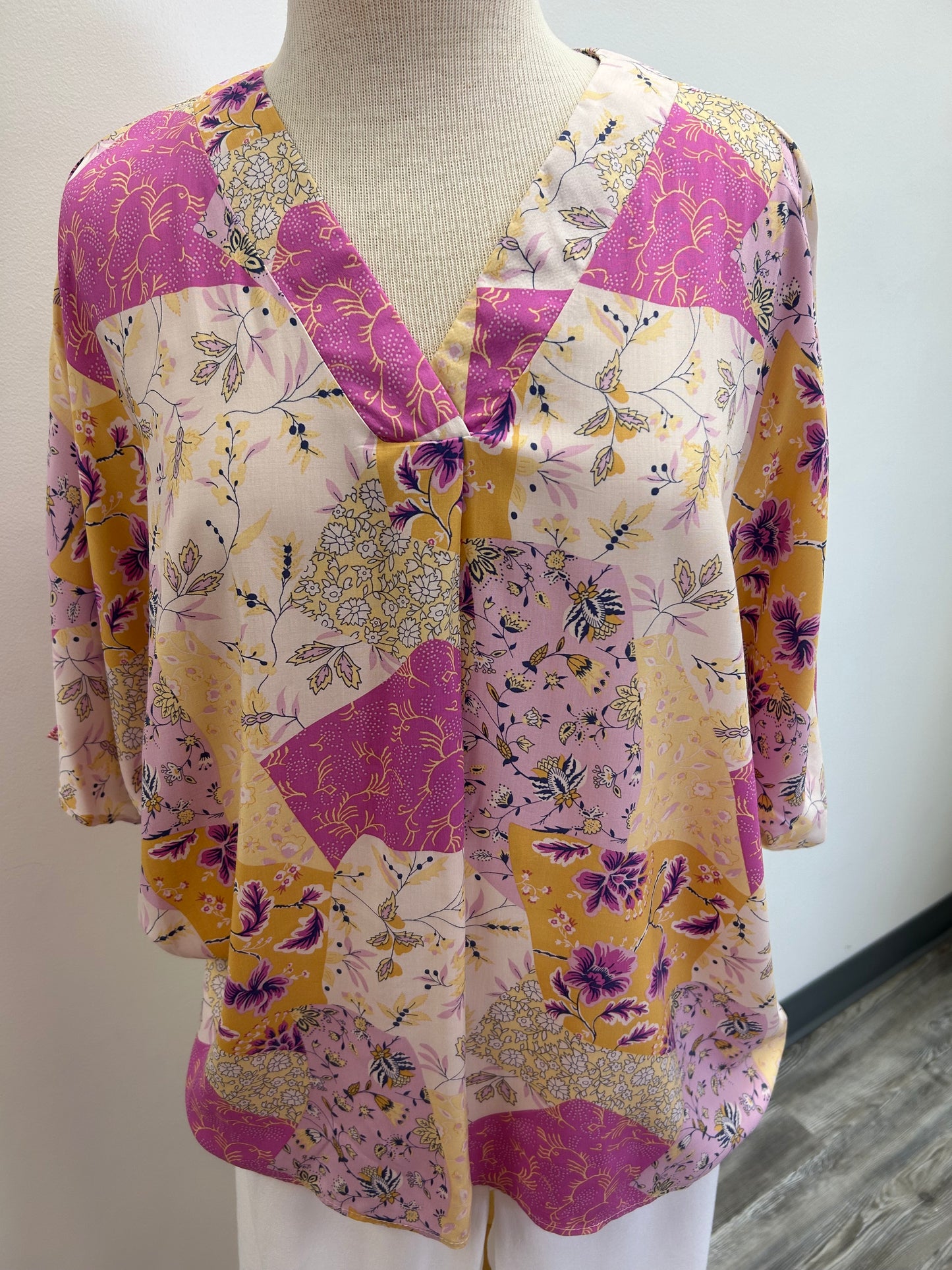 Cream and purple v neck Top