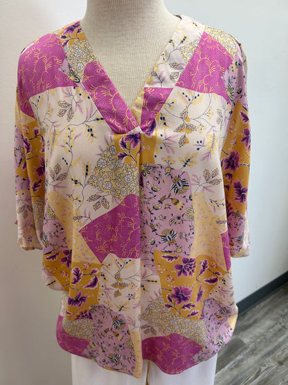 Cream and purple v neck Top