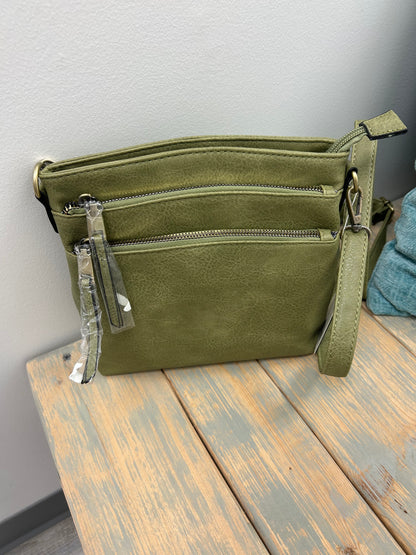 Olive Green Triple Zipper Crossbody