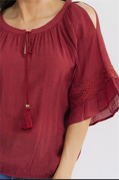 Bell Sleeve Cold Shoulder Shirt