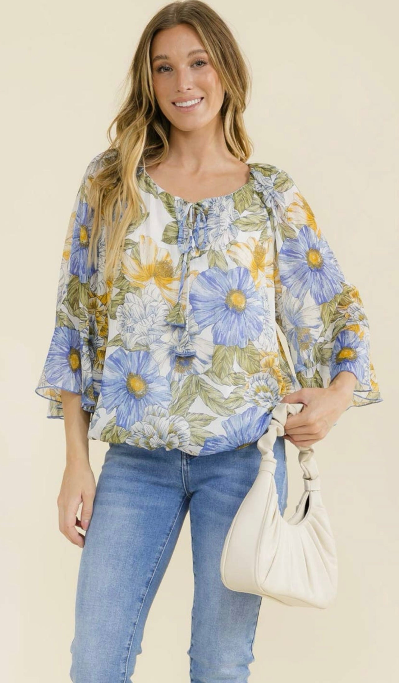 Metallic Bell Sleeve Peasant