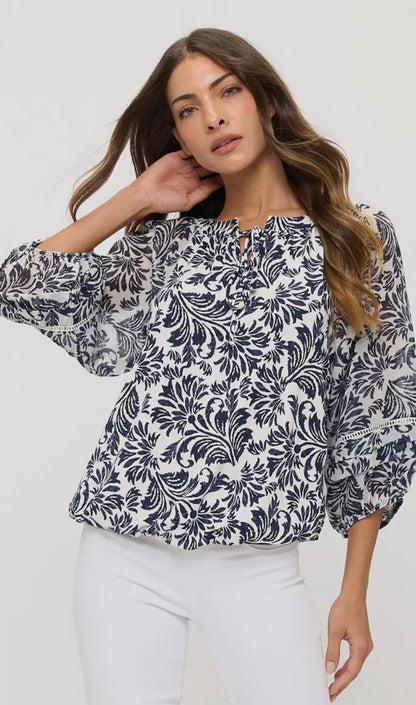 Floral Bubble Hem Peasant Top