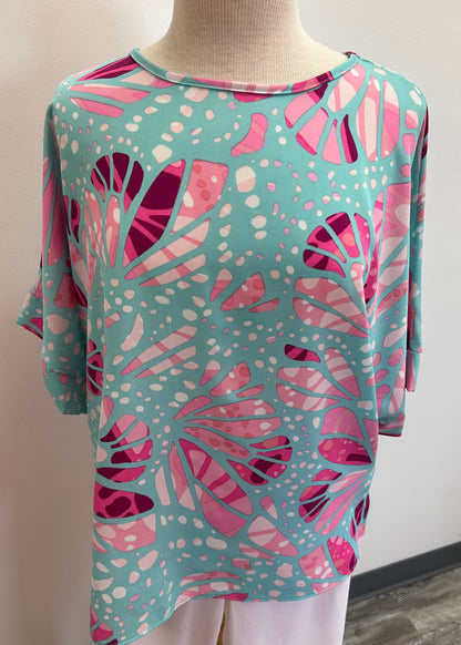 Pink and White and Blue Print Top
