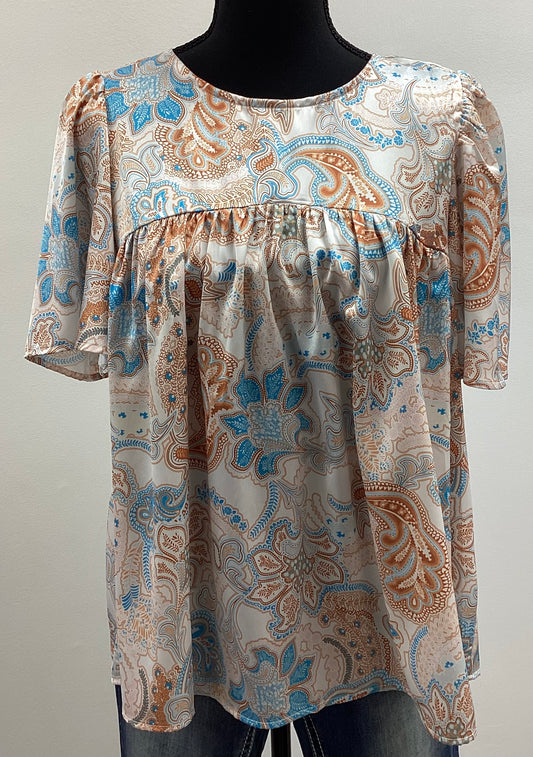 Brown and Blue Paisley Top