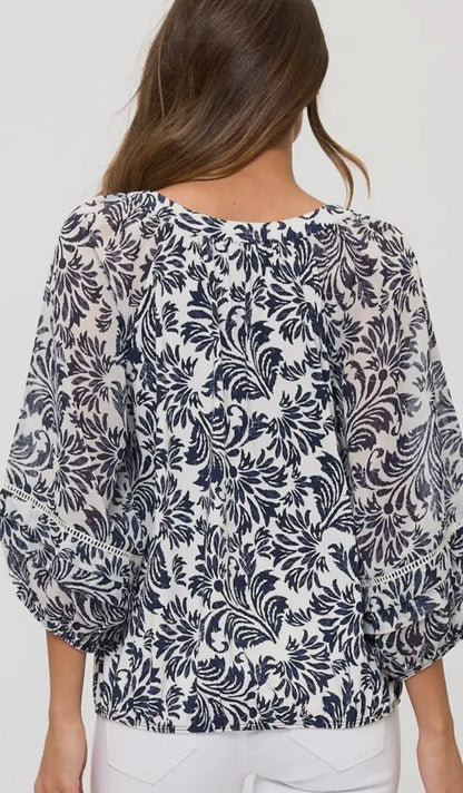 Floral Bubble Hem Peasant Top