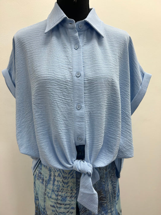 Light Blue Tie Front Top