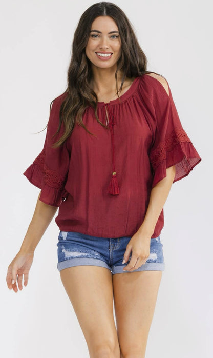 Bell Sleeve Cold Shoulder Shirt