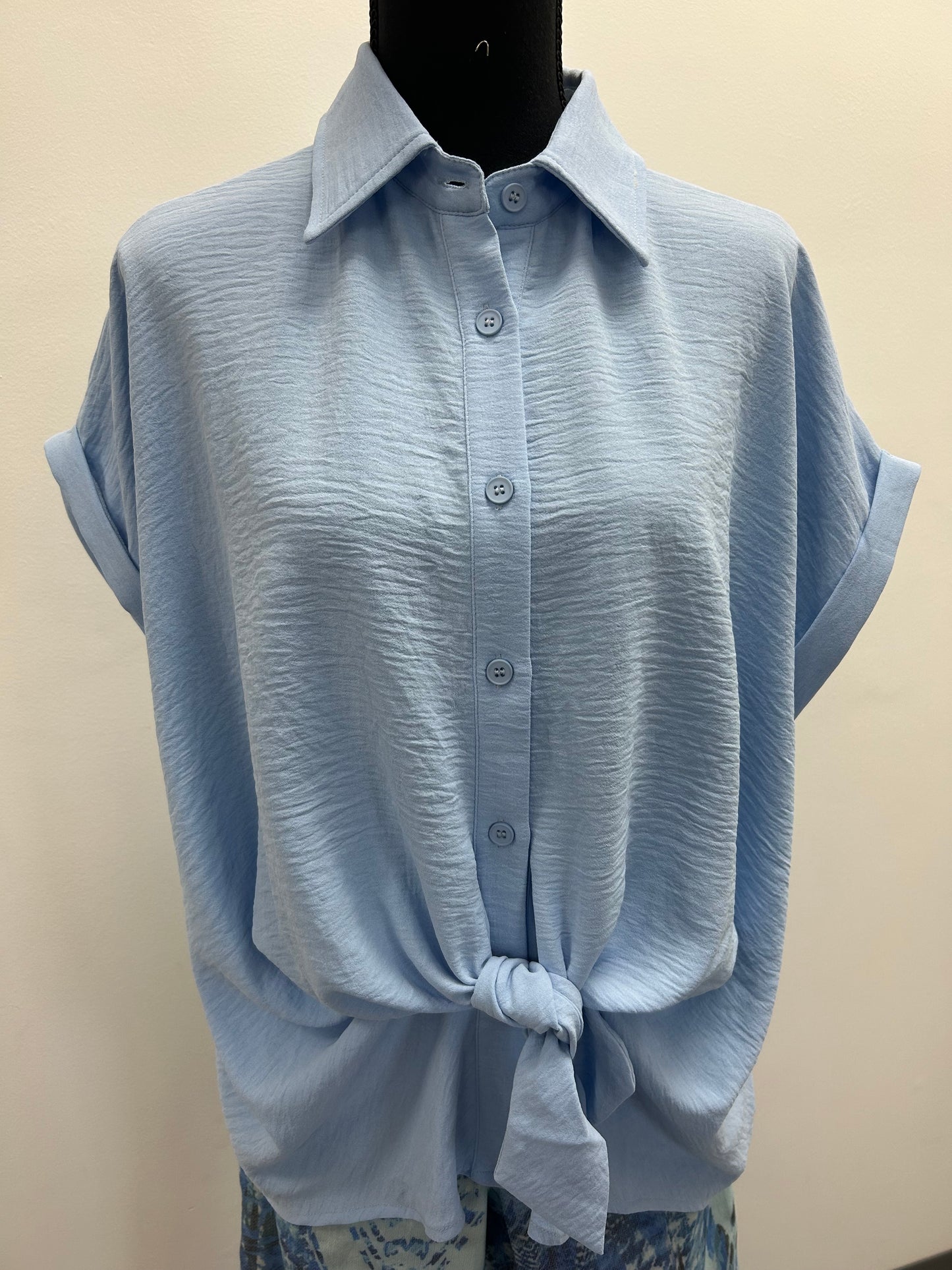 Light Blue Tie Front Top