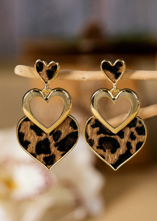 Heart-Shaped Leopard Print Cutout Pendant Earrings