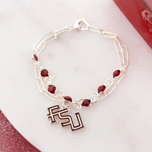 Seasons Jewelry Florida State Seminoles FSU Paperclip Chain & Enamel Logo Bracelet
