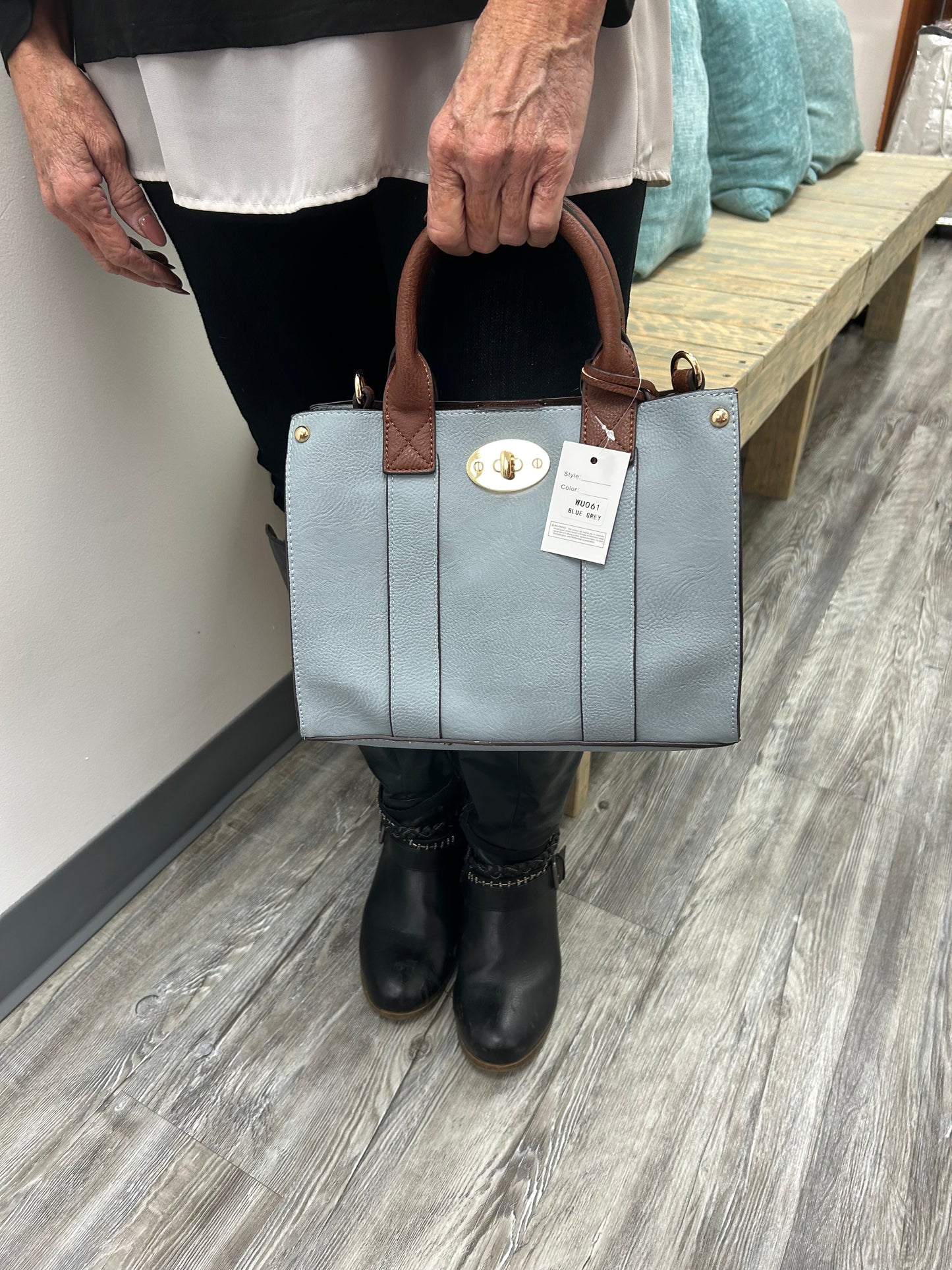 Blue Grey 2 pc Satchel and Crossbody