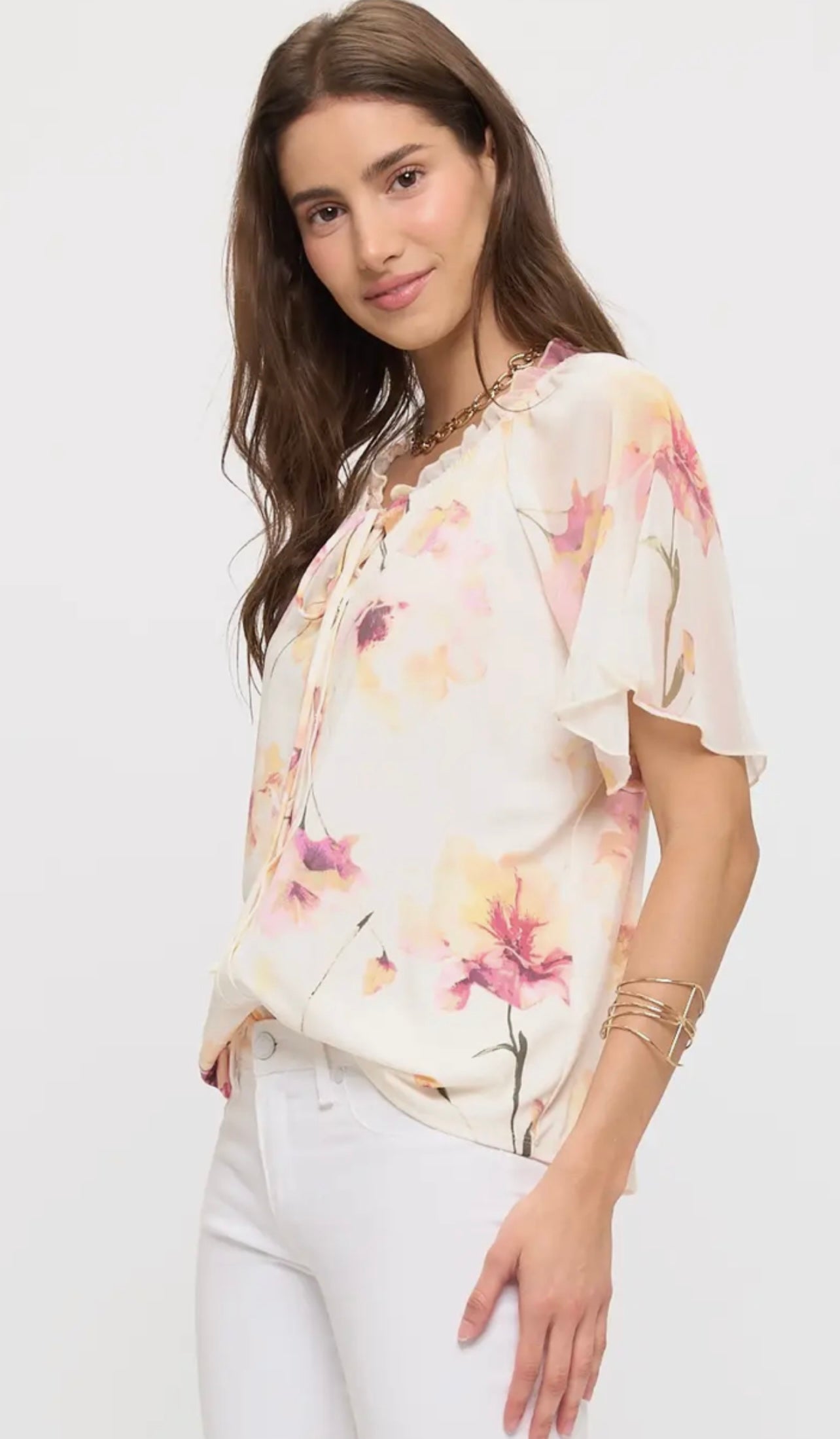 Floral Flutter Sleeve Peasant Top