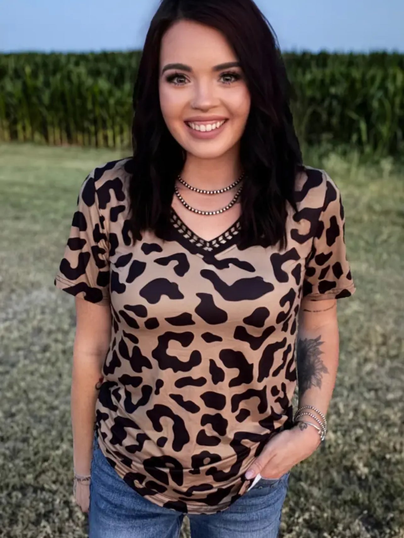 Buckstitch Leopard Top