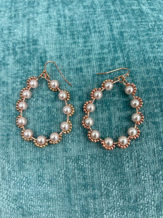 Pink Pearl Hoop Earrings