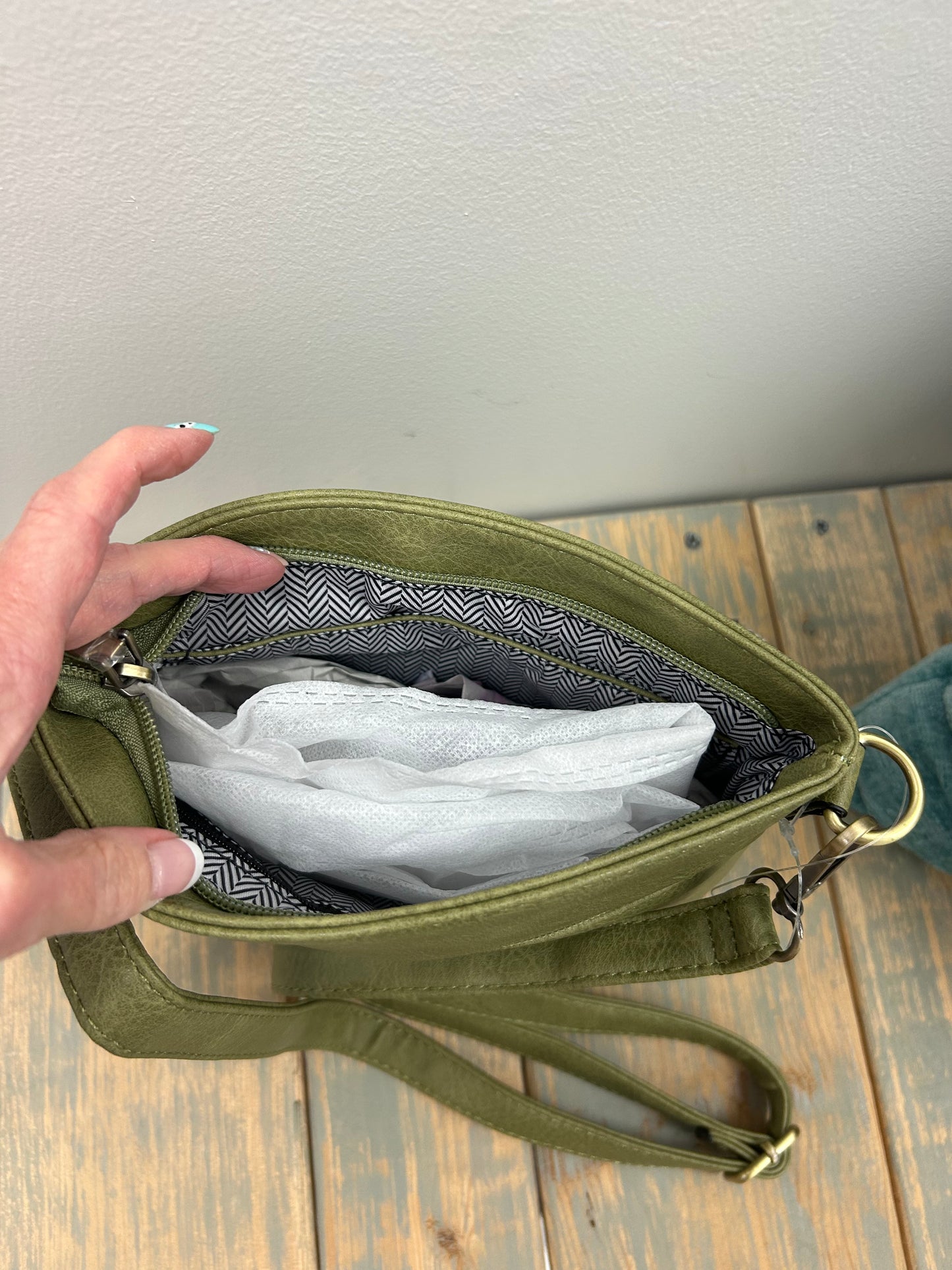 Olive Green Triple Zipper Crossbody
